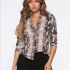 Fashion Nova Snakeskin Print button down top